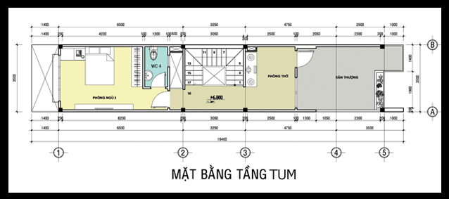 Bản vẽ thiết kế tầng tum nhà ống 2 tầng mặt tiền 3.5m hiện đại