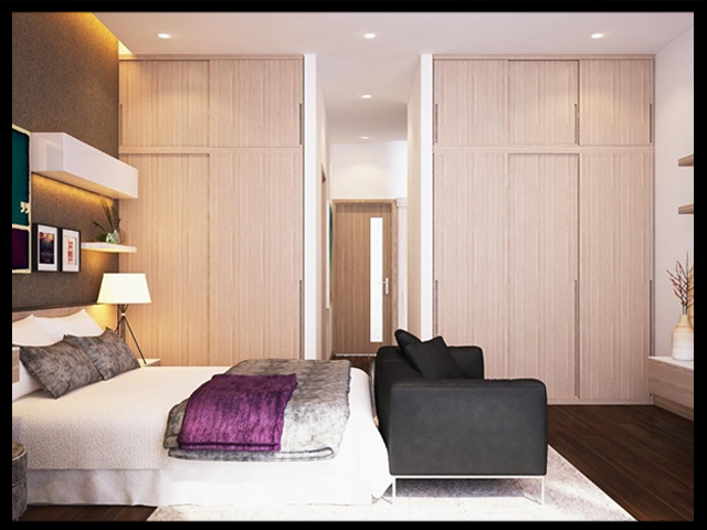 Phòng ngủ dành cho vợ chồng của nhà ống đẹp 3 tầng mặt tiền 4m được thiết kế theo kiểu master, kín đáo và riêng tư (Hình mang tính hinh học-nguồn internet)