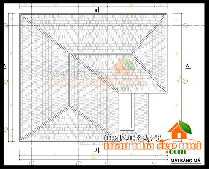 bản vẽ thiết kế mẫu thiết kế biệt thự mini 2 tầng đẹp 9.5x11.5m tầng mái
