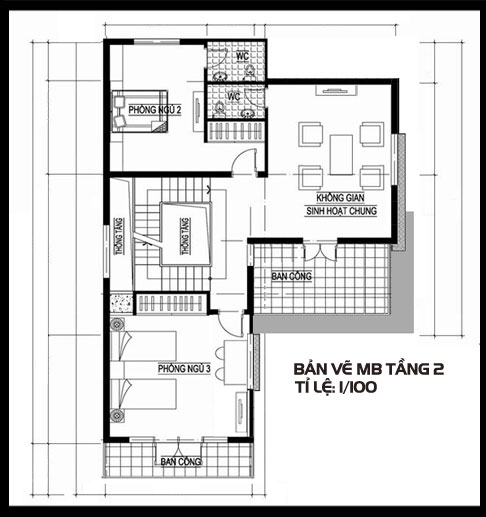 bản vẽ mẫu thiết kế biệt thự mini 2 tầng mái thái đẹp tầng 2