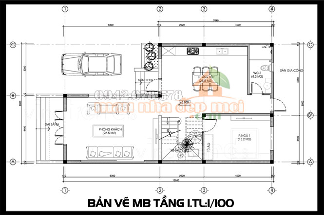 bản vẽ mẫu biệt thự phố mini đẹp 2 tầng chữ L 90m2