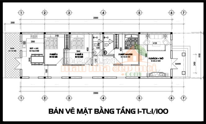 bản vẽ mẫu nhà cấp 4 mái thái đẹp 120m2 có 3 phòng ngủ