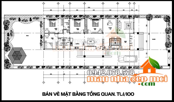 bản vẽ mẫu nhà cấp 4 mái thái 190m2 có 4 phòng ngủ 1 phòng thờ