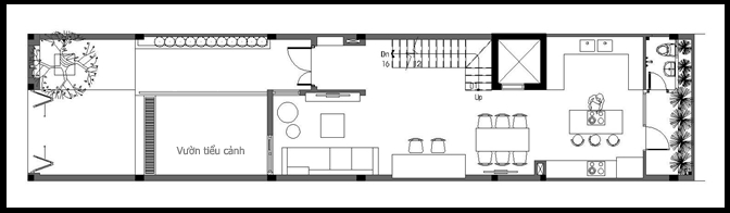 Bản vẽ chi tiết bố trí không gian nội thất tại tầng 1 của nhà ống đẹp 3 tầng mặt tiền 4m