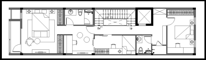 Bản vẽ chi tiết bố trí không gian nội thất tại mặt bằng tầng 2 của nhà ống đẹp 3 tầng mặt tiền 4m