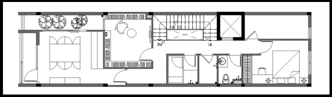 Bản vẽ chi tiết bố trí không gian nội thất tại mặt bằng tầng 3 của nhà ống đẹp 3 tầng mặt tiền 4m