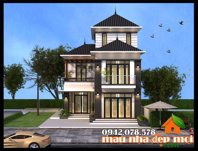 Mẫu thiết kế nhà biệt thự 2 tầng mini đẹp giá rẻ diện tích 80m2 tại Hà Nam  BT304106