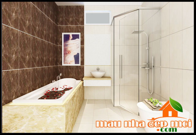 mẫu thiết kế nội thất phòng tắm nhà 2 tầng mái thái đẹp 8x16m