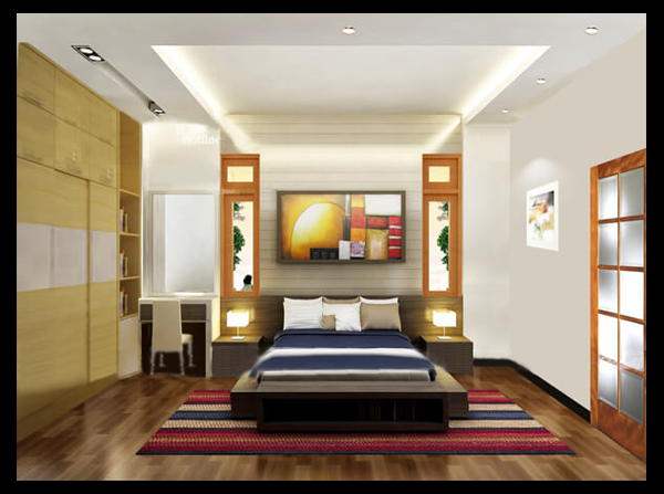 thiết kế nội thất phòng ngủ biệt thự 2 tầng mái thái 7x16m