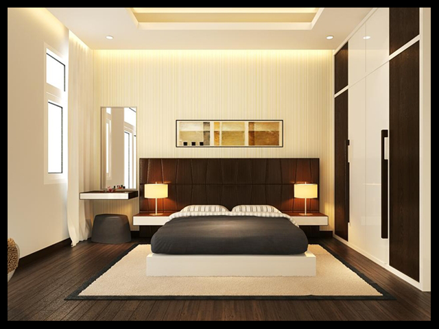 Phòng ngủ Master đạt tiêu chuẩn của biệt thự mini 2 tầng 4.5x11m được KTS bố trí thoáng mát, nhìn ra mặt tiền đẹp