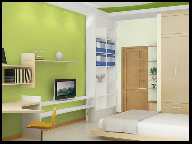Phòng ngủ dành cho con cái nhà biệt thự 2 tầng đẹp 120m thiết kế với diện tích rộng rãi, đáp ứng như cầu không gian học tập và các tiện nghi khác 