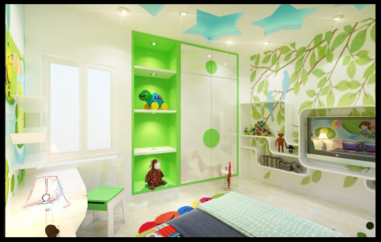 Phòng ngủ master đôi nhà ống 2 tầng mặt tiền 3.5m được phối trí màu sắc tươi tắn, thiện cảm