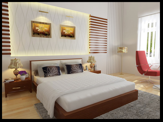 Phòng ngủ dành cho vợ chồng được bố trí hướng ra ban công của tầng 2 nhà biệt thự mini 2 tầng 85m2